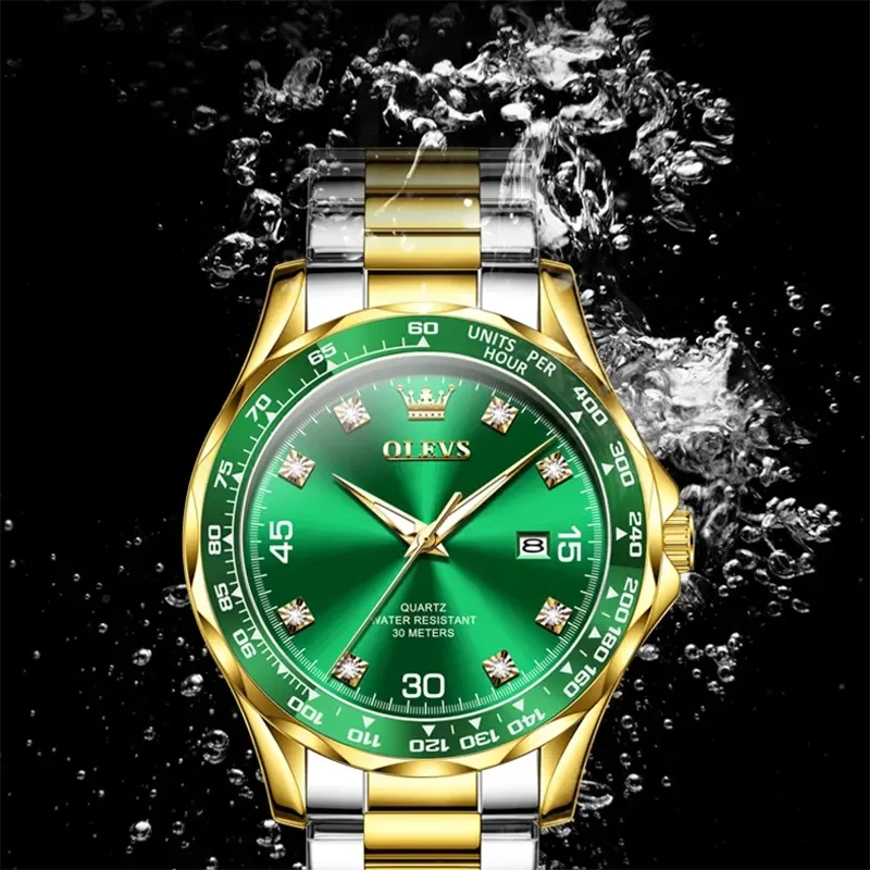 Olevs Sports Green Dial with Two-Tone Men's Watch- 9988